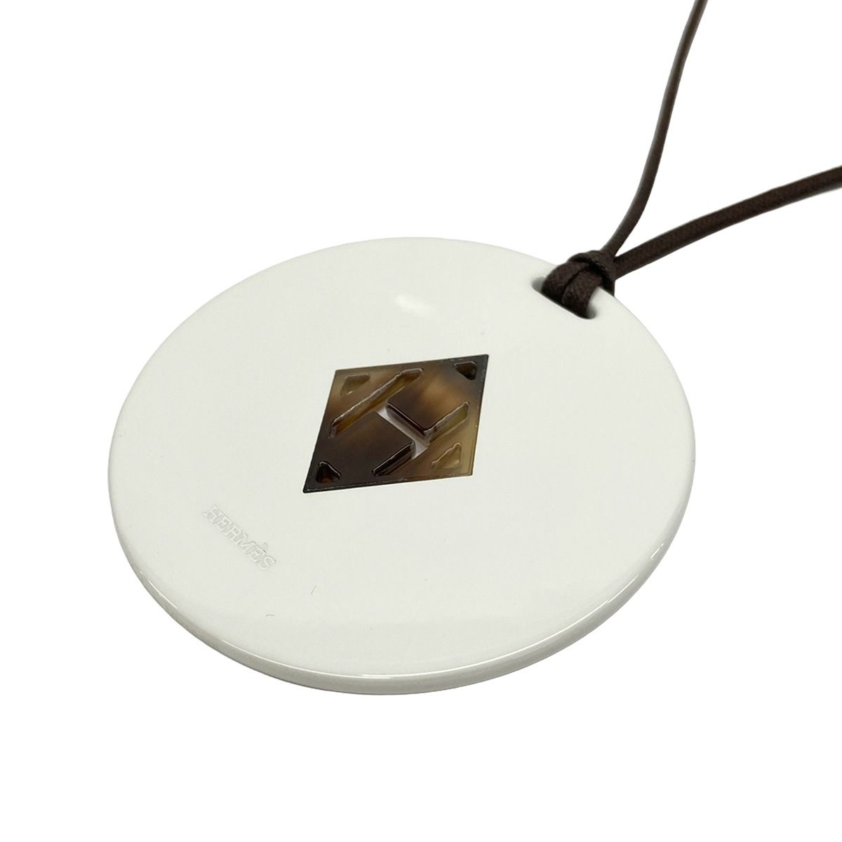 Hermes Necklace Cotton White Dark Brown Gray Beige Logo — view 3