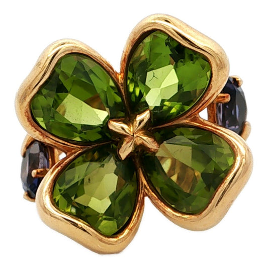 Chanel Clover Peridot Tanzanite Ring 18k Yellow Gold