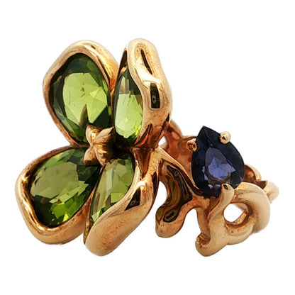 Chanel Clover Peridot Tanzanite Ring 18k Yellow Gold