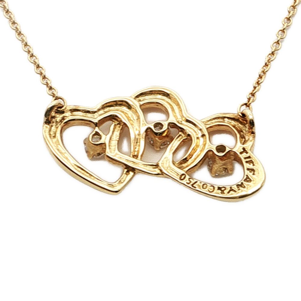 Tiffany & Co Triple Heart Three Diamond Necklace Pendant 18k Yellow Gold — view 2