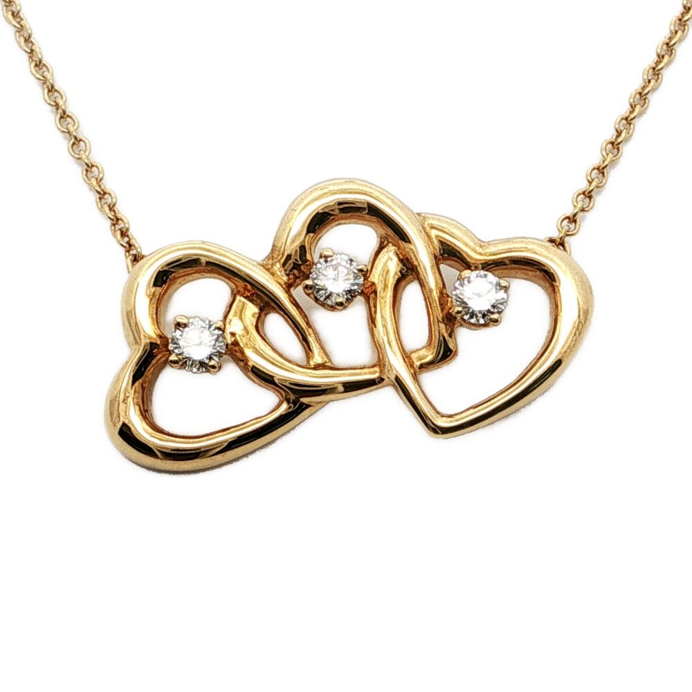 Tiffany & Co Triple Heart Three Diamond Necklace Pendant 18k Yellow Gold