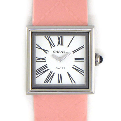 Chanel Watch Mademoiselle Square White Dial Roman Index Pink Enamel Leather SS