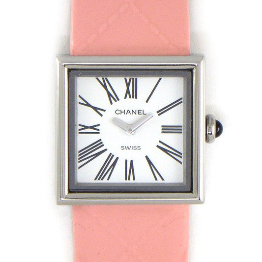 Chanel Watch Mademoiselle Square White Dial Roman Index Pink Enamel Leather SS