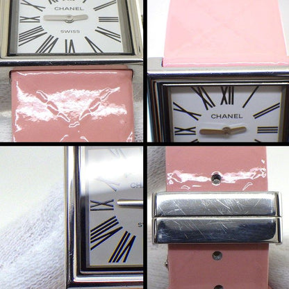 Chanel Watch Mademoiselle Square White Dial Roman Index Pink Enamel Leather SS — view 7
