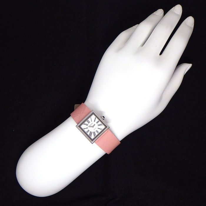 Chanel Watch Mademoiselle Square White Dial Roman Index Pink Enamel Leather SS — view 9