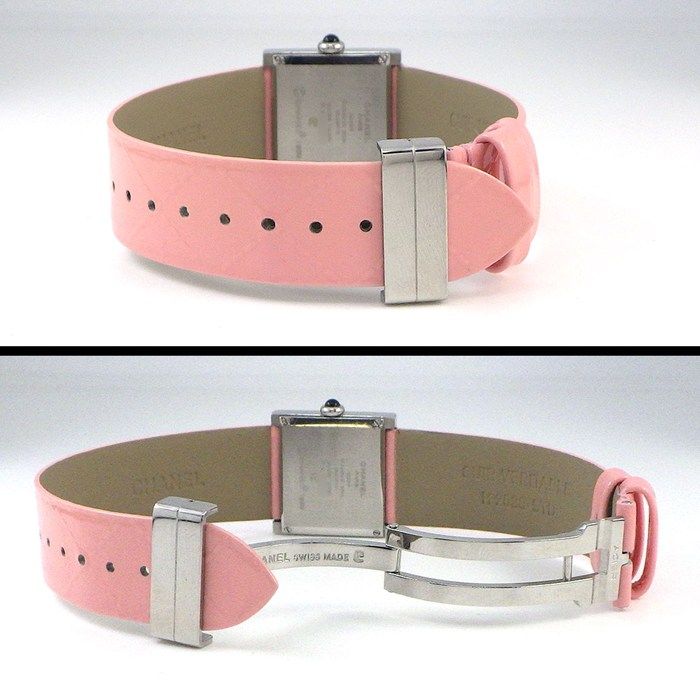Chanel Watch Mademoiselle Square White Dial Roman Index Pink Enamel Leather SS — view 3