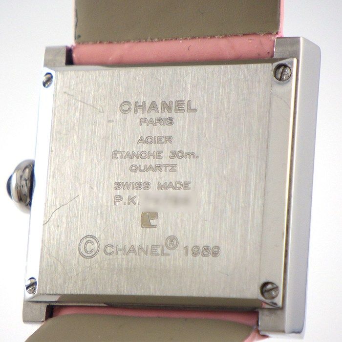 Chanel Watch Mademoiselle Square White Dial Roman Index Pink Enamel Leather SS — view 4