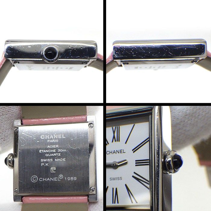 Chanel Watch Mademoiselle Square White Dial Roman Index Pink Enamel Leather SS — view 6