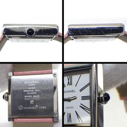 Chanel Watch Mademoiselle Square White Dial Roman Index Pink Enamel Leather SS — view 6