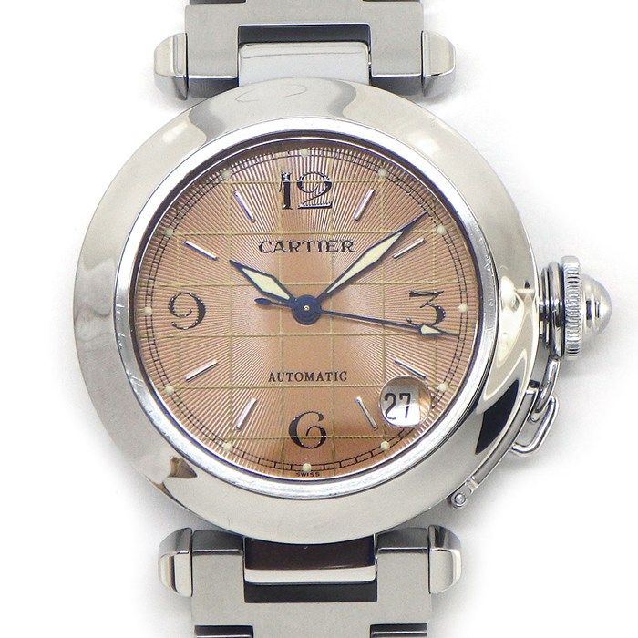 Cartier Watch Pasha C Guilloche Salmon Pink Dial Date SS Automatic Winding