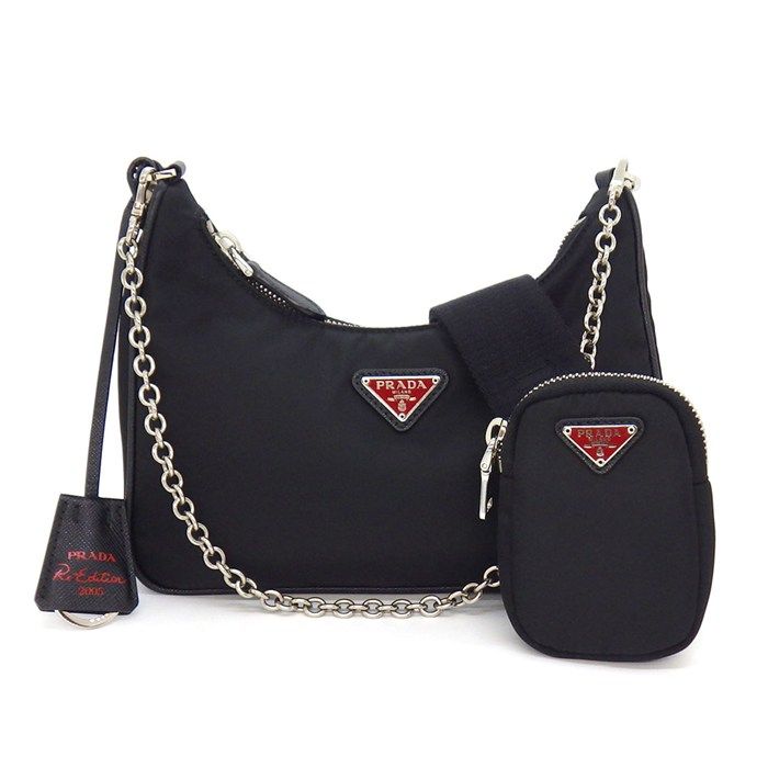 Prada Shoulder Bag Re Edition Re-Nylon Black Red Recycled Polyamide Saffiano