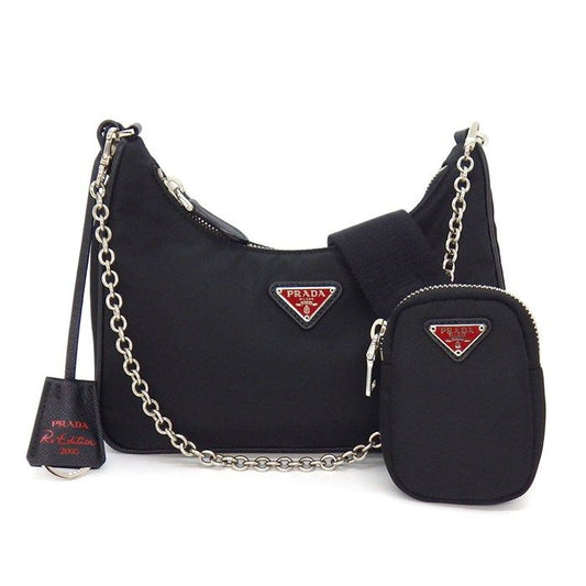 Prada Shoulder Bag Re Edition Re-Nylon Black Red Recycled Polyamide Saffiano