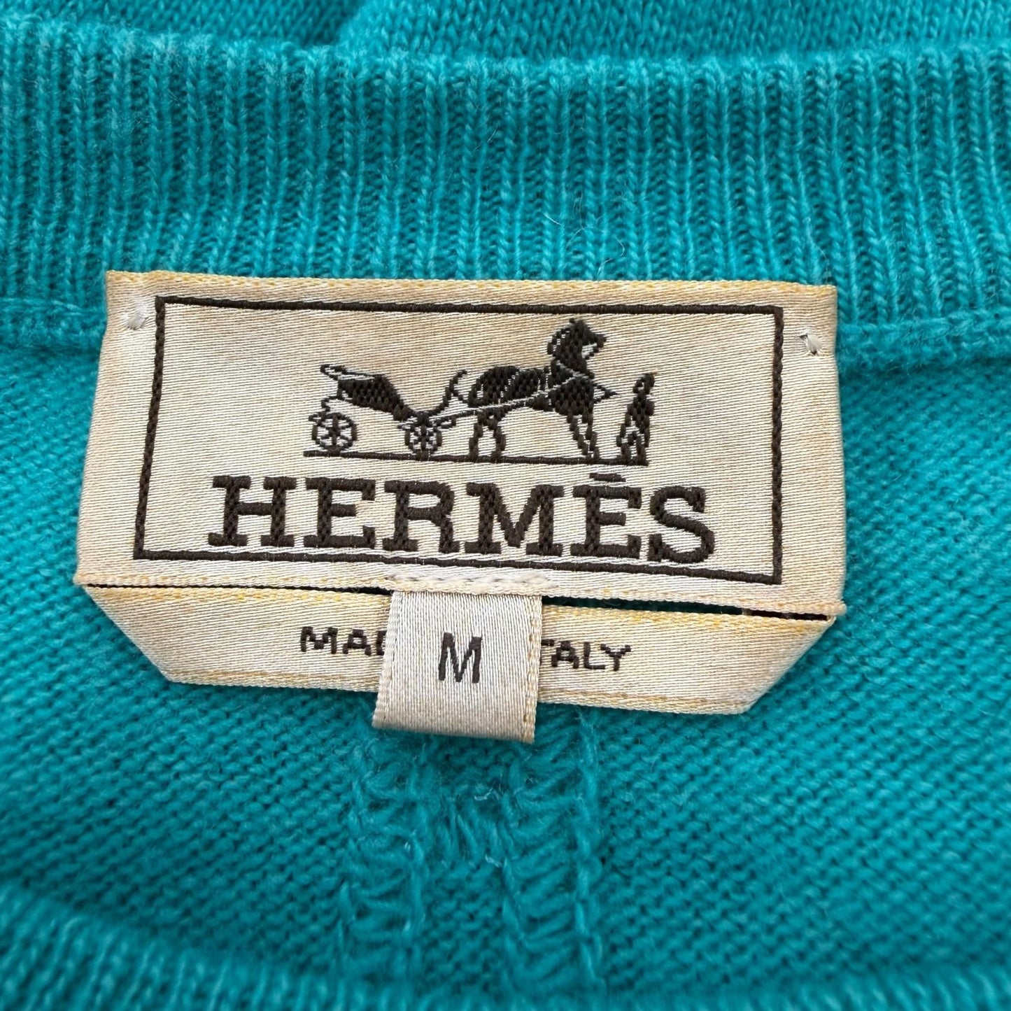 Hermes Wool Cashmere Pocket Crew Neck Pullover Knit Sweater Turquoise Blue — view 6