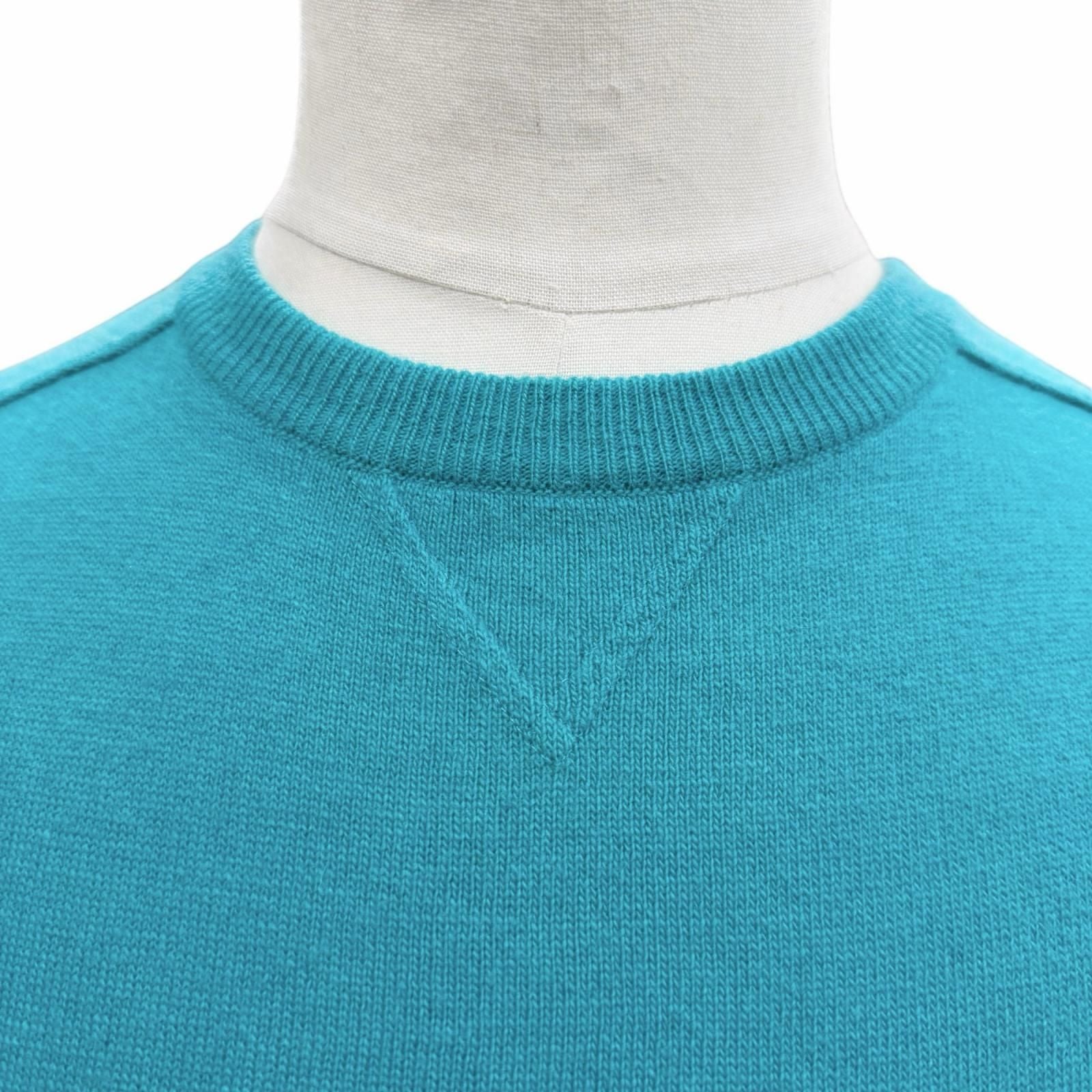 Hermes Wool Cashmere Pocket Crew Neck Pullover Knit Sweater Turquoise Blue — view 2
