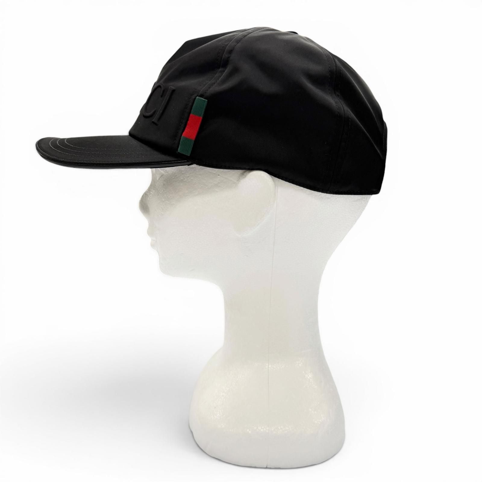 Gucci Nylon Leather Logo Embossed Hat Baseball Cap Black Silver XL — view 3