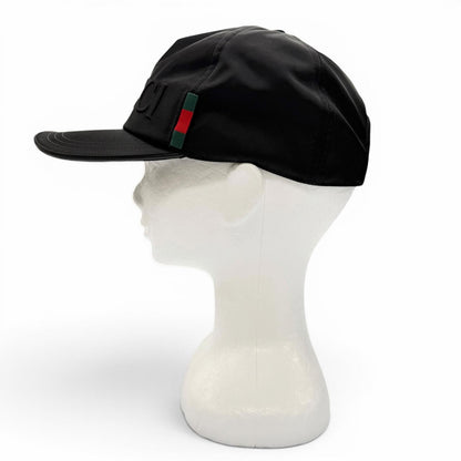 Gucci Nylon Leather Logo Embossed Hat Baseball Cap Black Silver XL — view 3