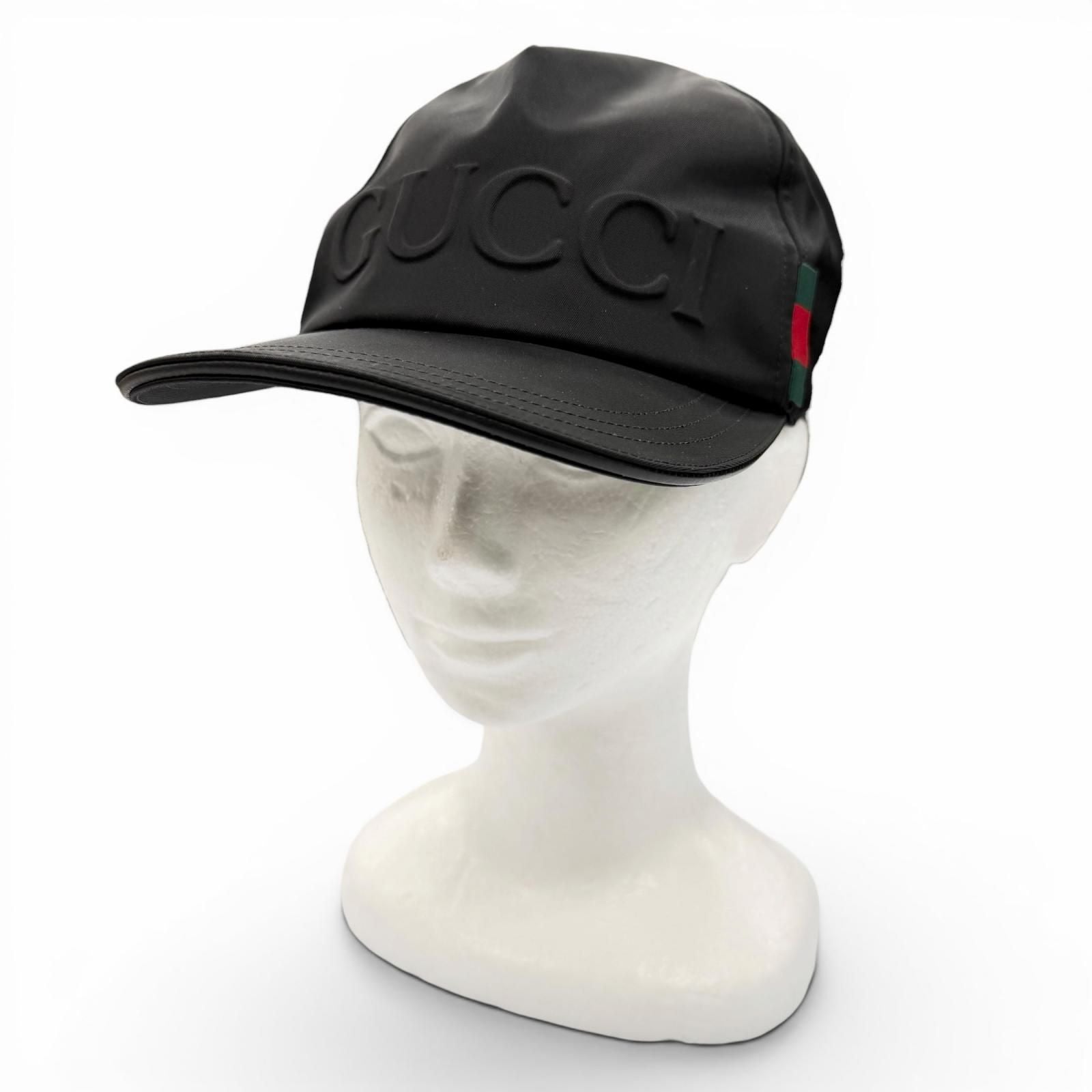 Gucci Nylon Leather Logo Embossed Hat Baseball Cap Black Silver XL — view 2