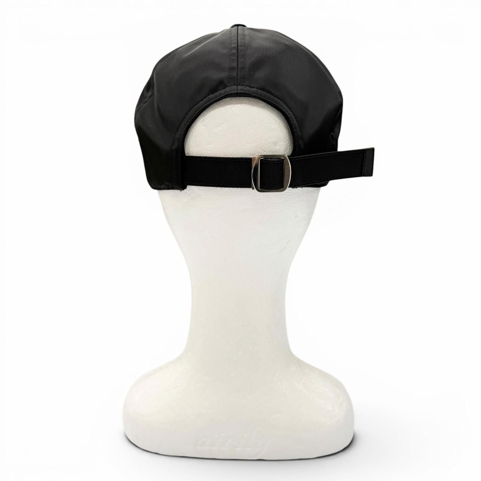 Gucci Nylon Leather Logo Embossed Hat Baseball Cap Black Silver XL — view 4