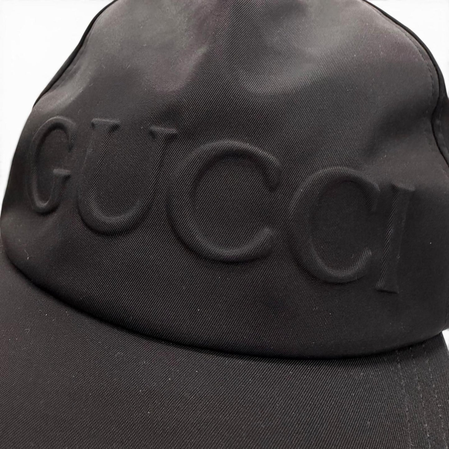 Gucci Nylon Leather Logo Embossed Hat Baseball Cap Black Silver XL — view 6