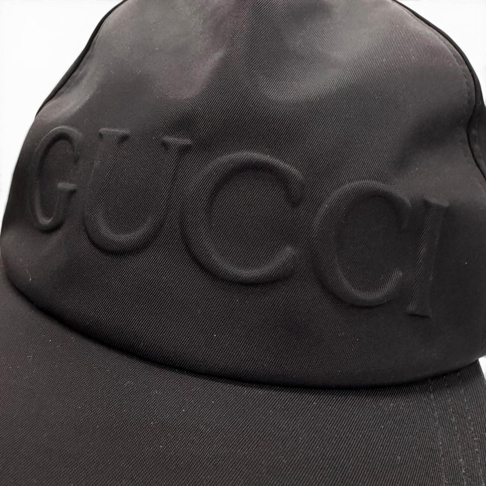 Gucci Nylon Leather Logo Embossed Hat Baseball Cap Black Silver XL — view 6