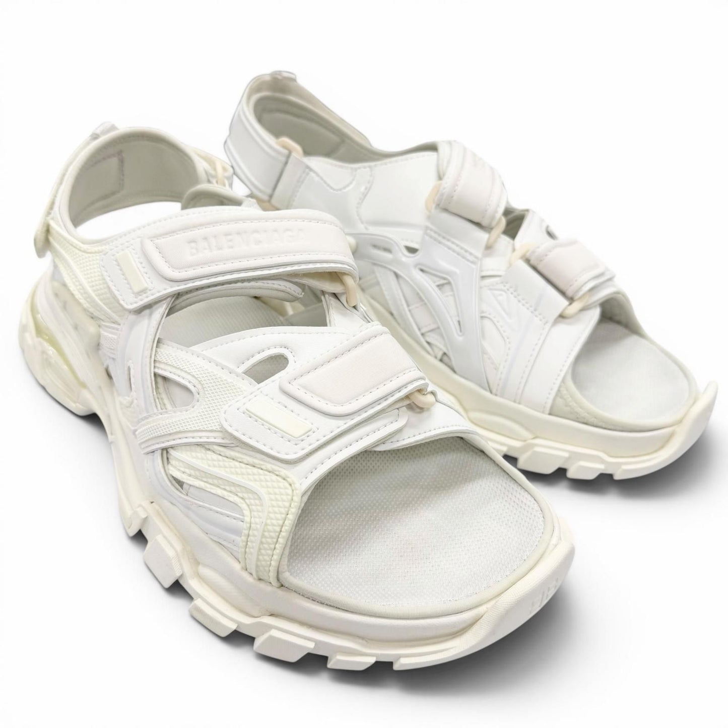 Balenciaga Track Leather Rubber Logo Velcro Strap Sandals White — view 3