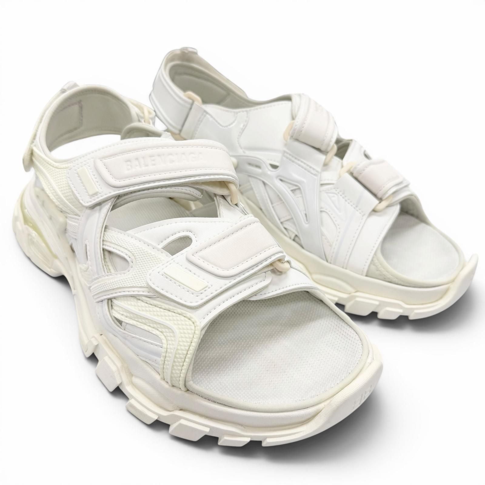 Balenciaga Track Leather Rubber Logo Velcro Strap Sandals White — view 3