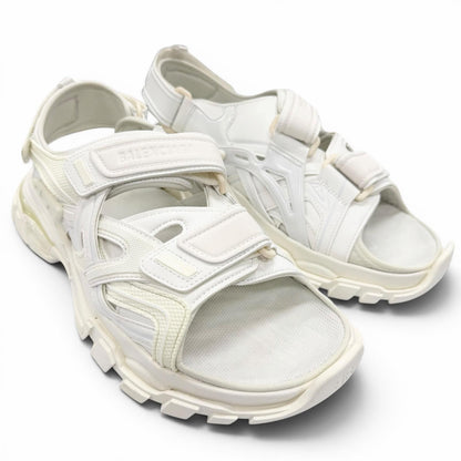 Balenciaga Track Leather Rubber Logo Velcro Strap Sandals White — view 3