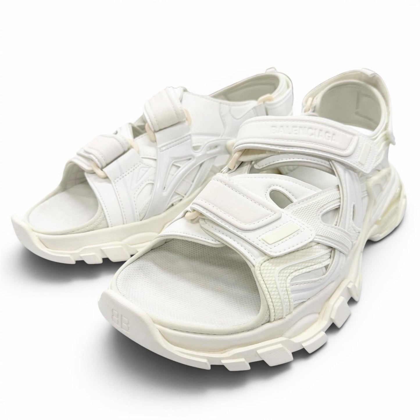 Balenciaga Track Leather Rubber Logo Velcro Strap Sandals White