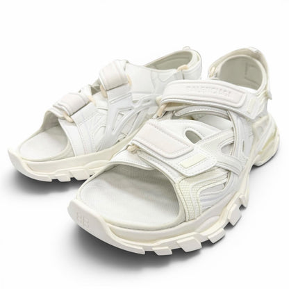 Balenciaga Track Leather Rubber Logo Velcro Strap Sandals White