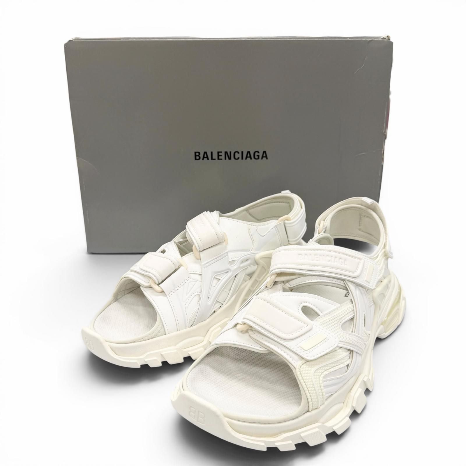 Balenciaga Track Leather Rubber Logo Velcro Strap Sandals White — view 2