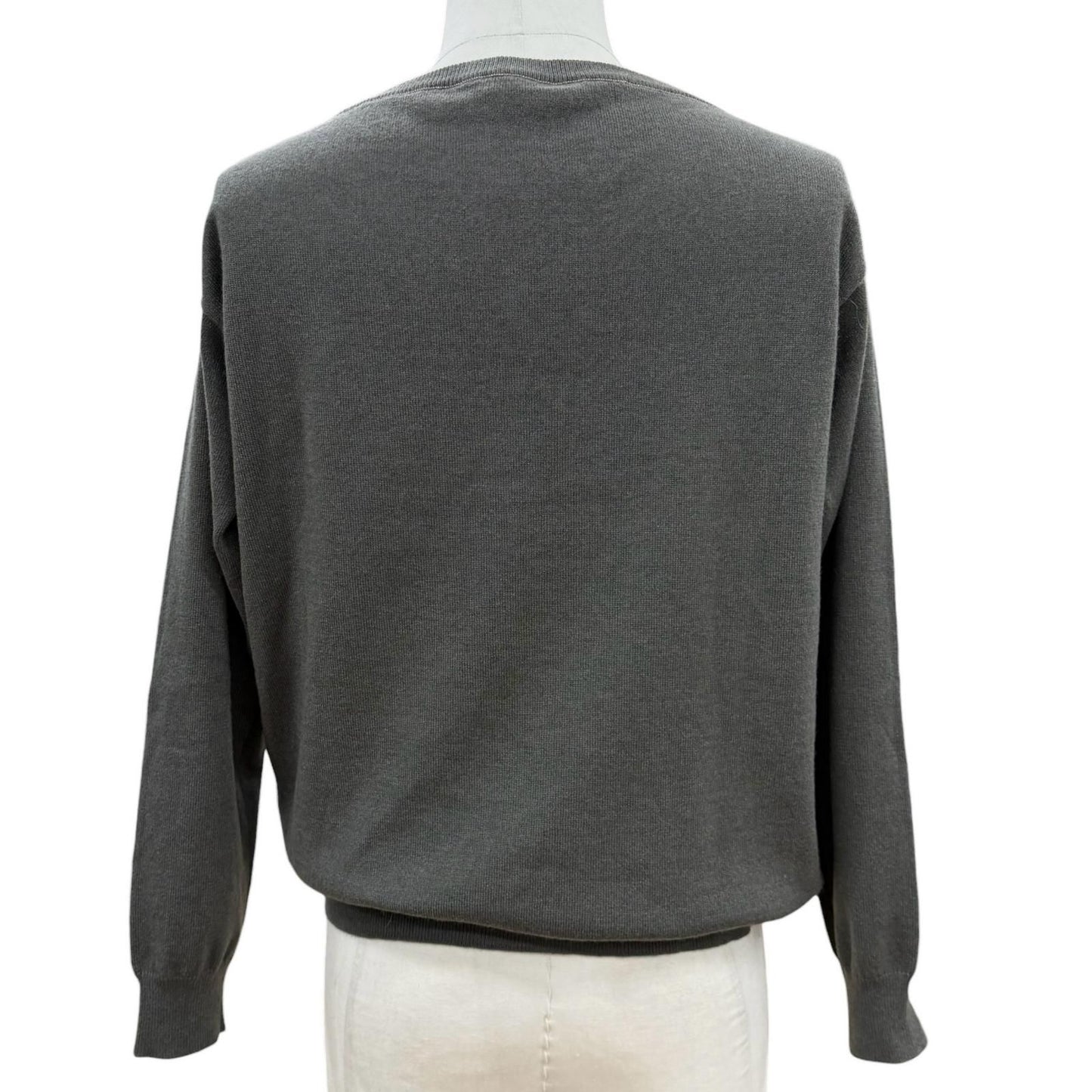 Brunello Cucinelli Cashmere V-neck Pullover Knit Sweater Gray — view 4