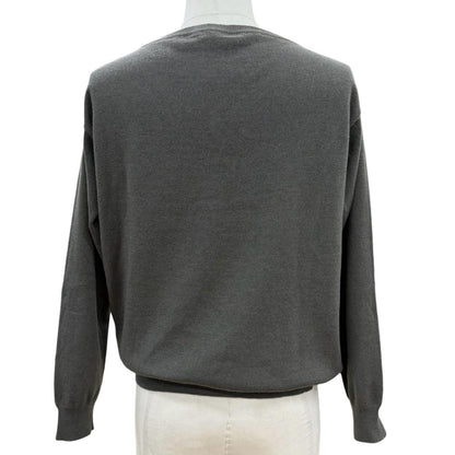 Brunello Cucinelli Cashmere V-neck Pullover Knit Sweater Gray — view 4