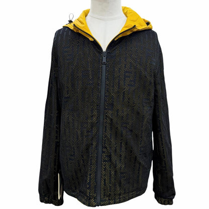 Fendi FF Logo Allover Pattern Mesh Reversible Zip Up Hoodie Nylon Jacket Black
