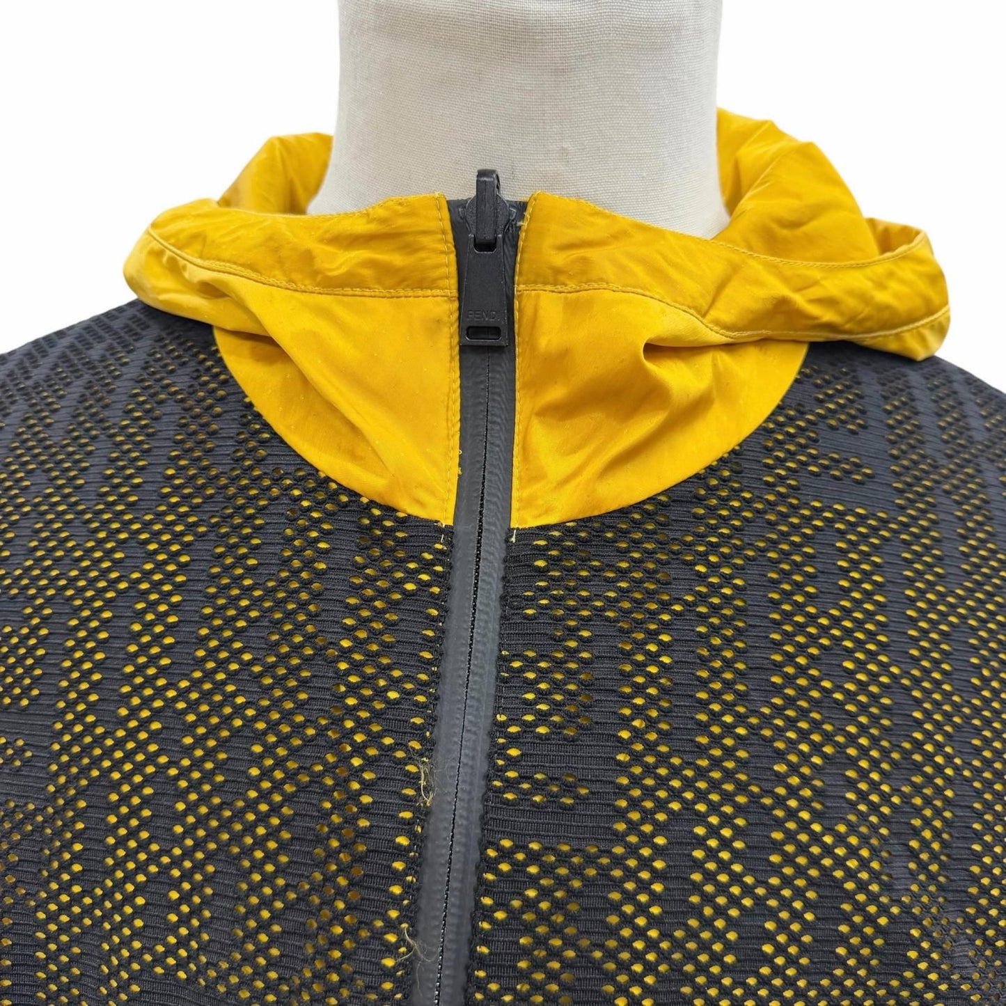 Fendi FF Logo Allover Pattern Mesh Reversible Zip Up Hoodie Nylon Jacket Black — view 3