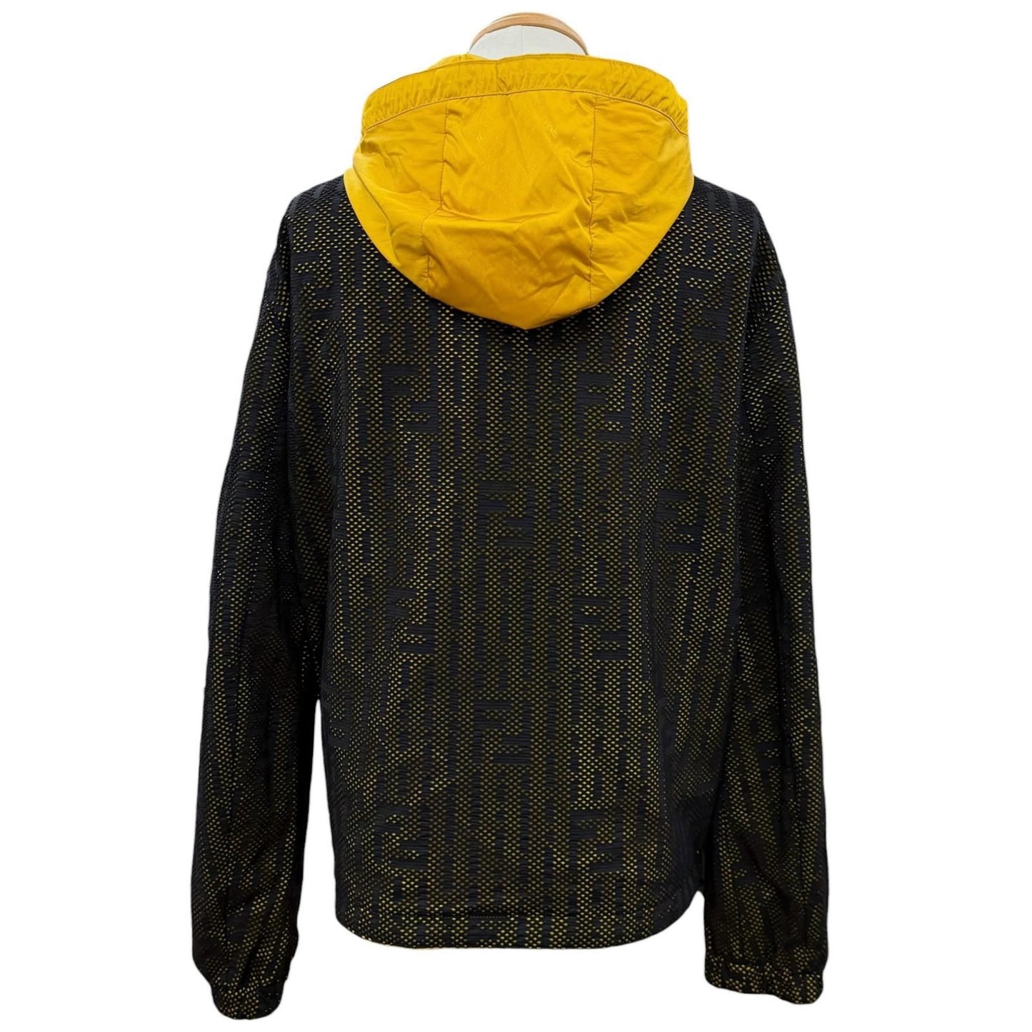 Fendi FF Logo Allover Pattern Mesh Reversible Zip Up Hoodie Nylon Jacket Black — view 7