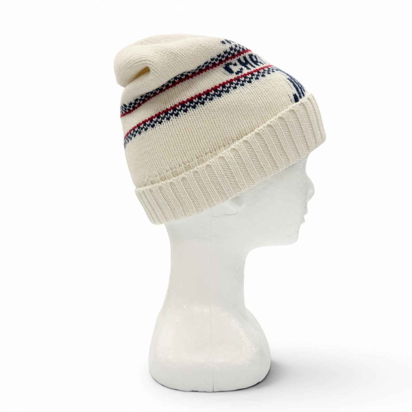 Dior Alpes Wool Cashmere Star Logo Hat Knit Cap White Navy — view 5