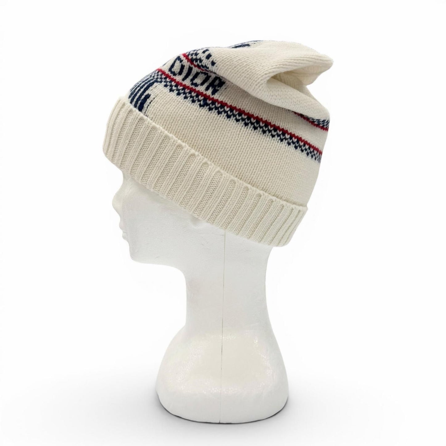 Dior Alpes Wool Cashmere Star Logo Hat Knit Cap White Navy — view 3