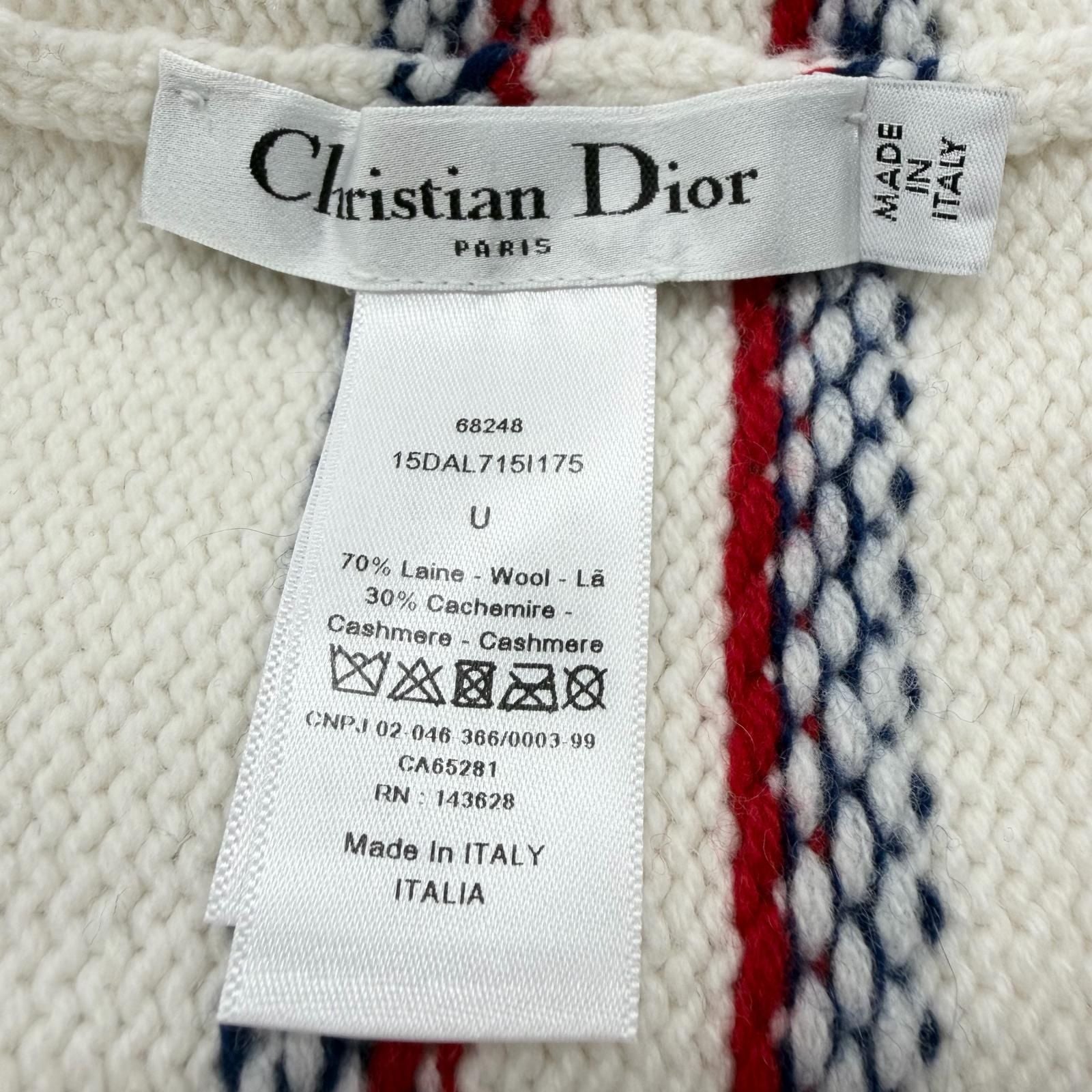Dior Alpes Wool Cashmere Star Logo Hat Knit Cap White Navy — view 8