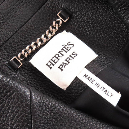 Hermes Silver Series Button Deerskin Horse Riding Jacket Single Leather Black — view 8