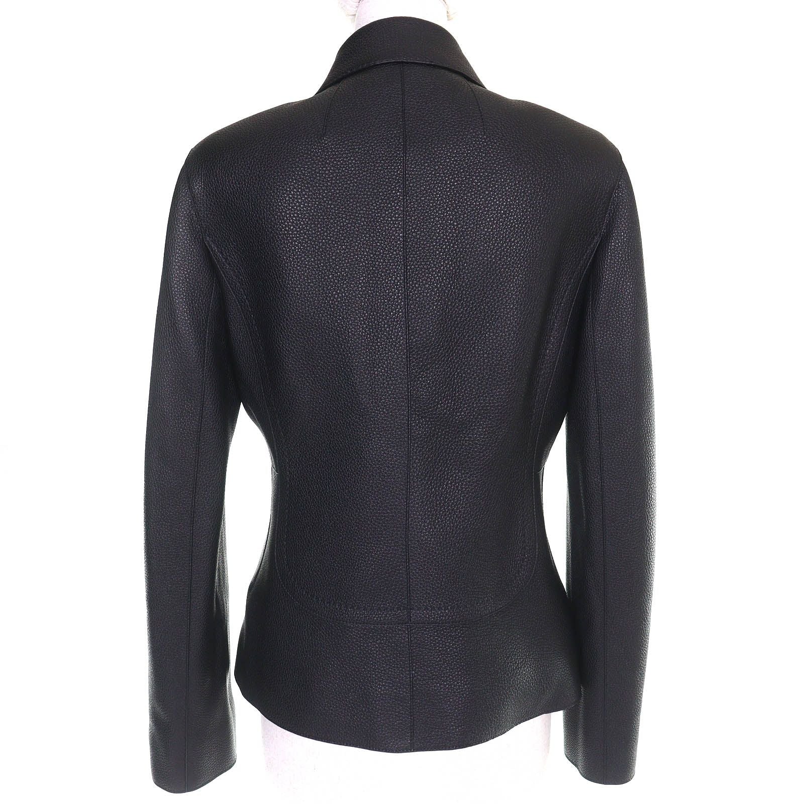Hermes Silver Series Button Deerskin Horse Riding Jacket Single Leather Black — view 3
