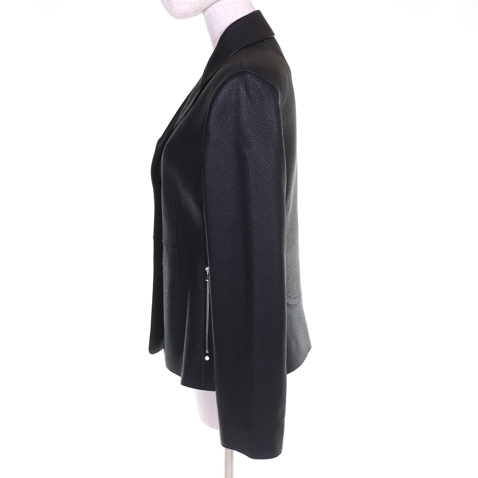 Hermes Silver Series Button Deerskin Horse Riding Jacket Single Leather Black — view 2