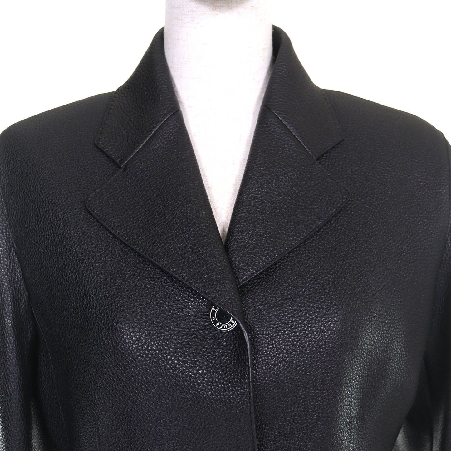 Hermes Silver Series Button Deerskin Horse Riding Jacket Single Leather Black — view 4