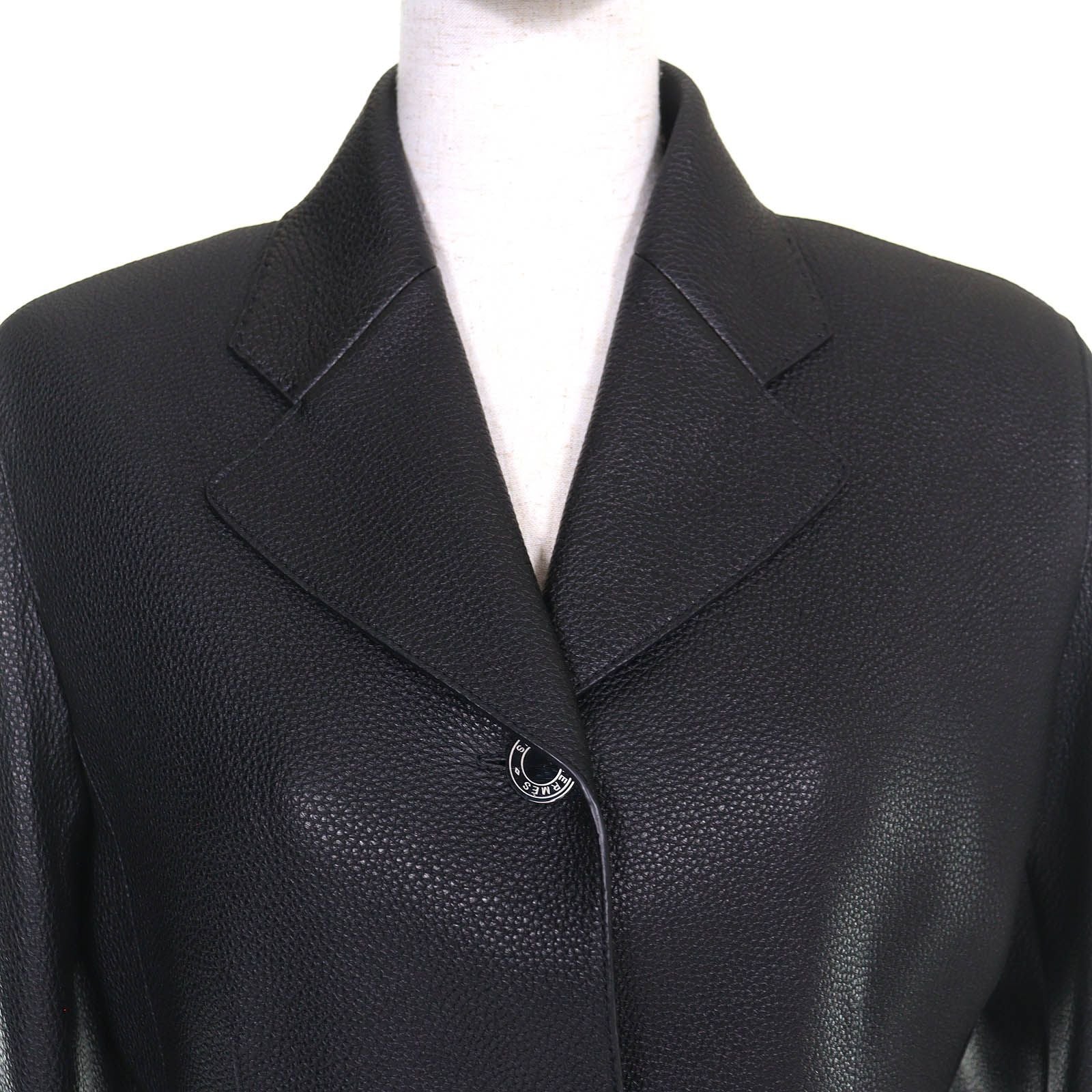 Hermes Silver Series Button Deerskin Horse Riding Jacket Single Leather Black — view 4