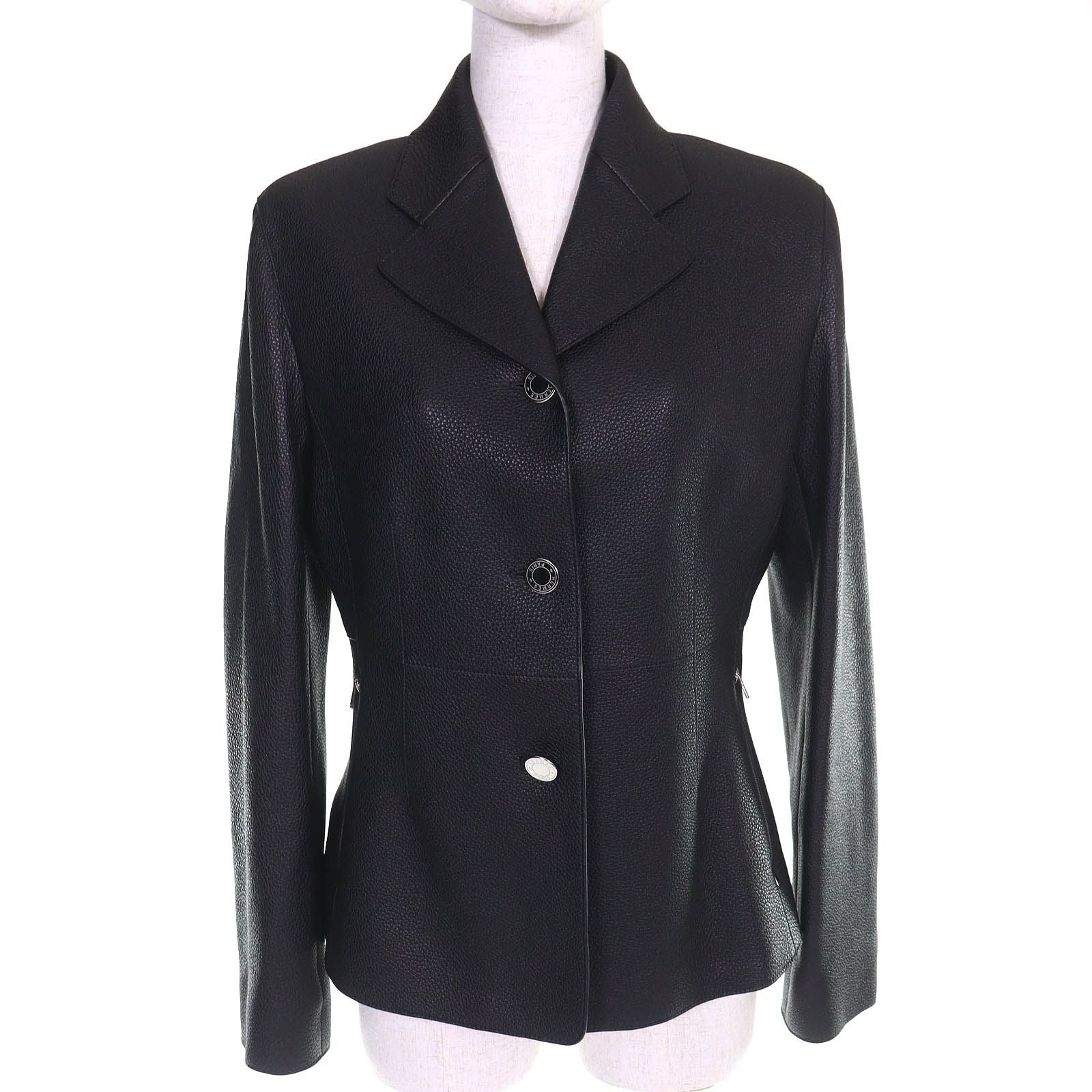 Hermes Silver Series Button Deerskin Horse Riding Jacket Single Leather Black