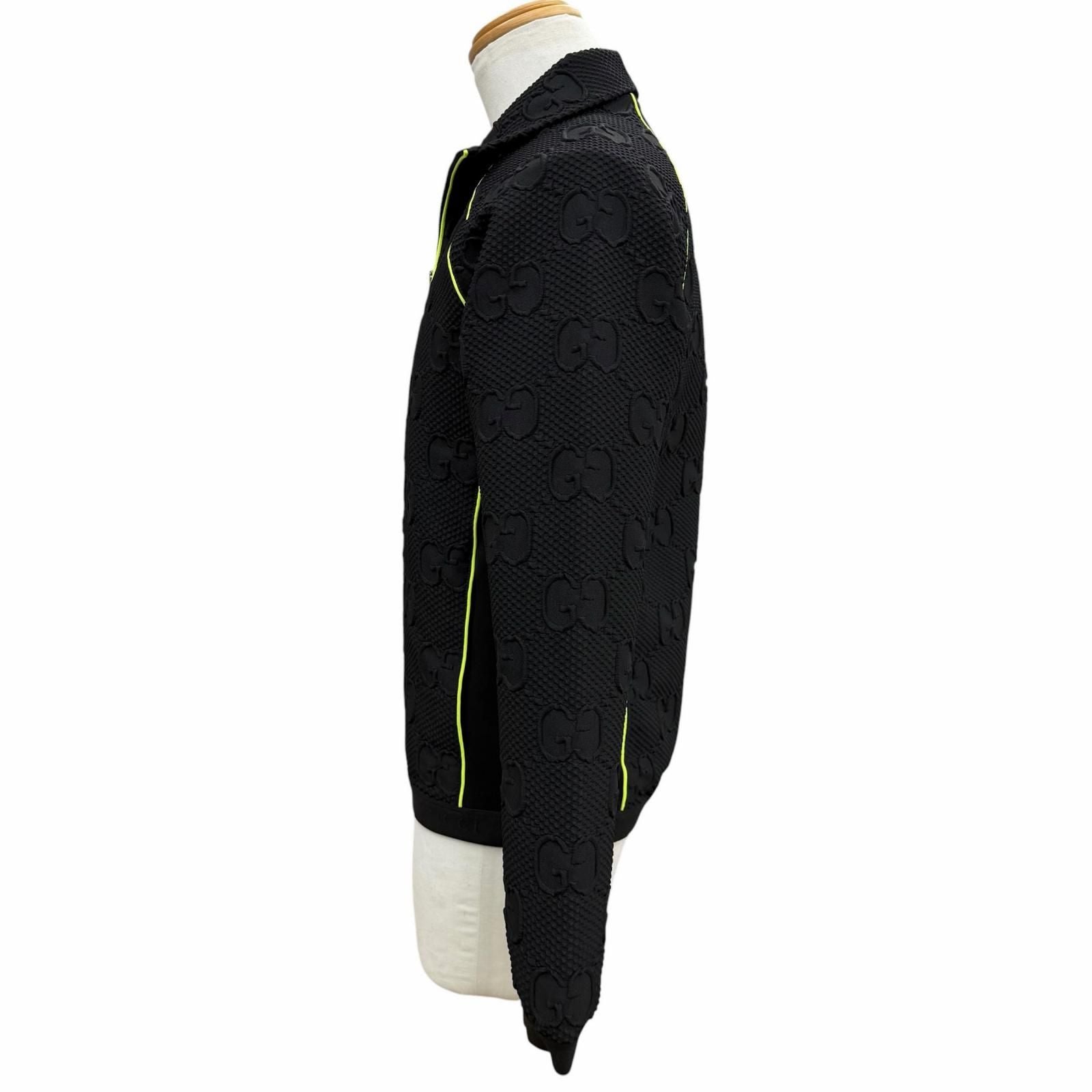Gucci New Tag GG Stretch Neoprene Zip Up Jersey Jacket Black Yellow — view 3