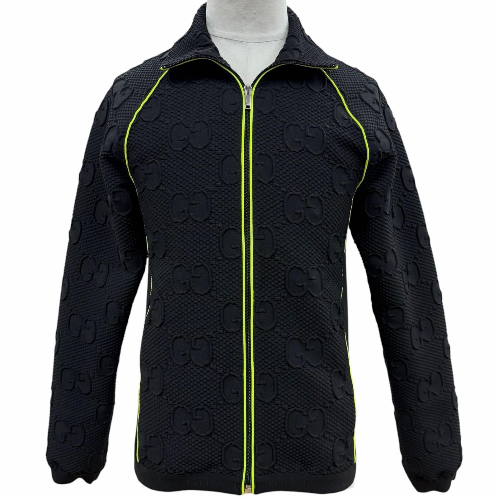 Gucci New Tag GG Stretch Neoprene Zip Up Jersey Jacket Black Yellow