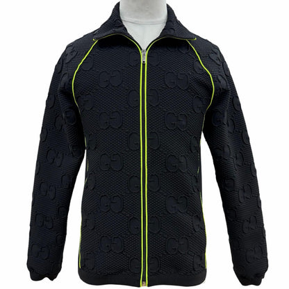 Gucci New Tag GG Stretch Neoprene Zip Up Jersey Jacket Black Yellow