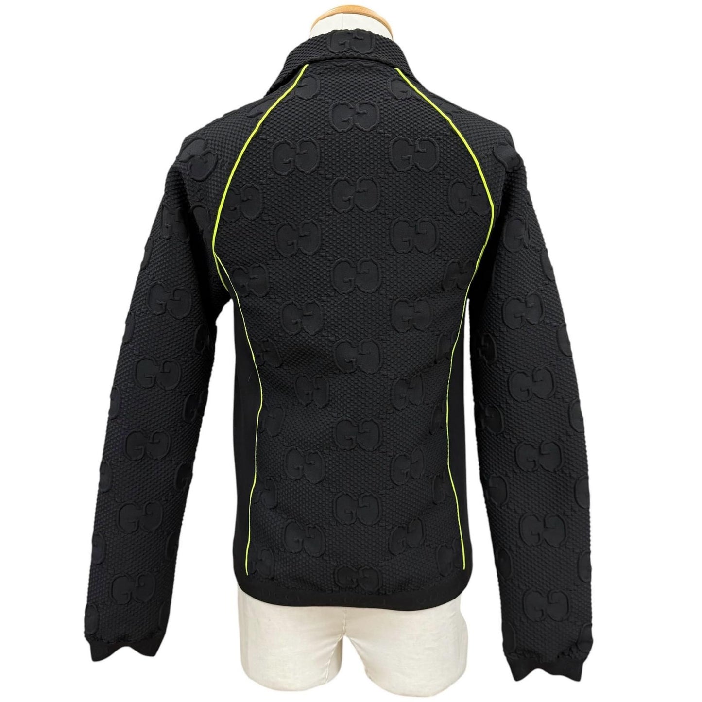 Gucci New Tag GG Stretch Neoprene Zip Up Jersey Jacket Black Yellow — view 4