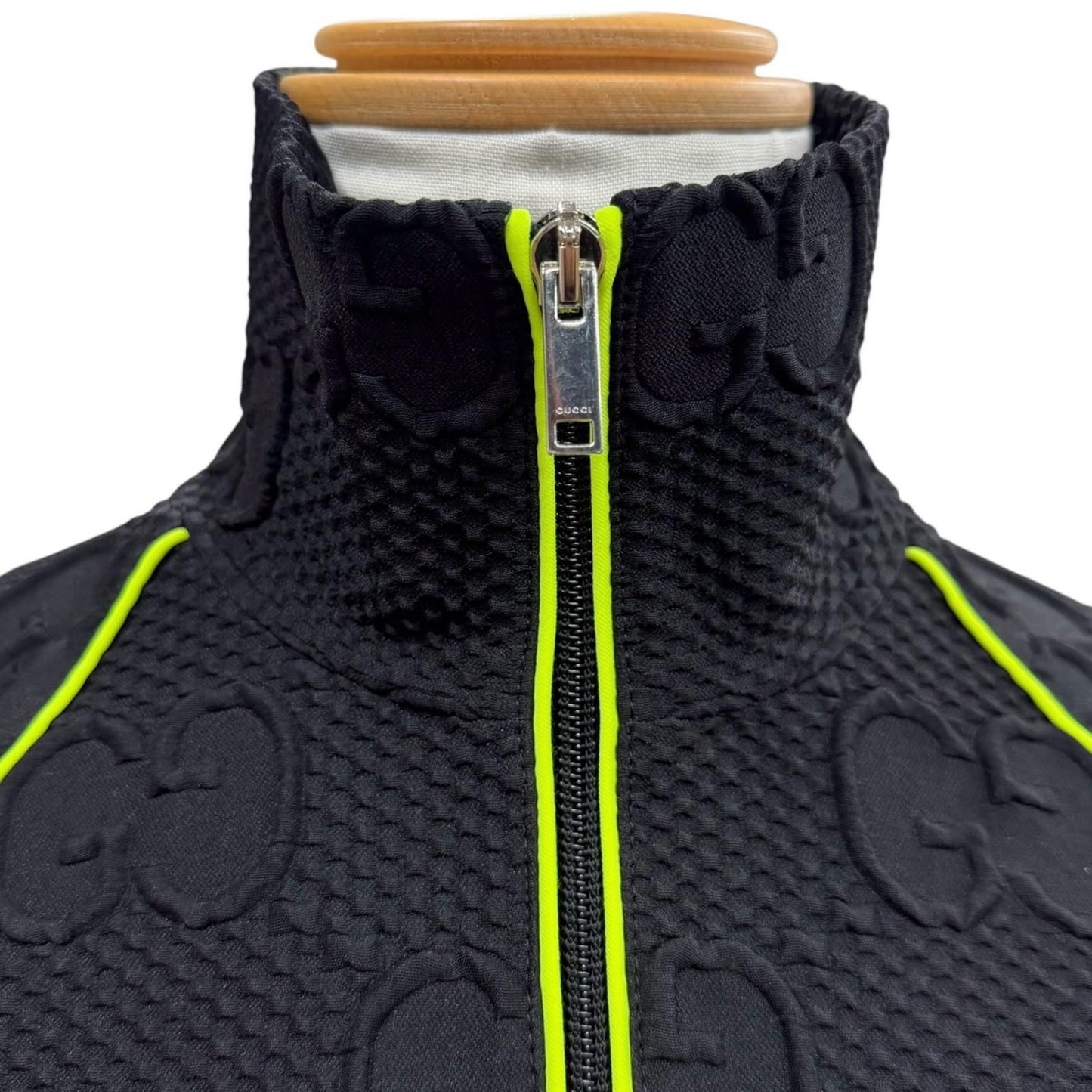 Gucci New Tag GG Stretch Neoprene Zip Up Jersey Jacket Black Yellow — view 2