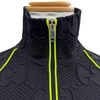 Gucci New Tag GG Stretch Neoprene Zip Up Jersey Jacket Black Yellow — view 2